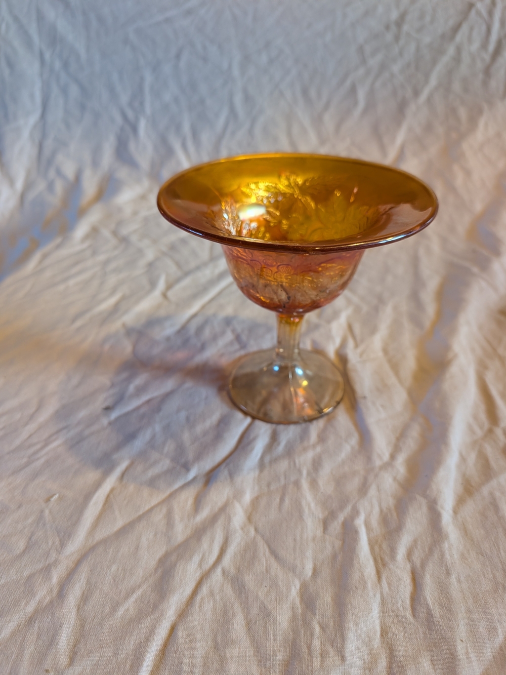💥SALE 💥 Vintage Amber Iridescent Glass Compote